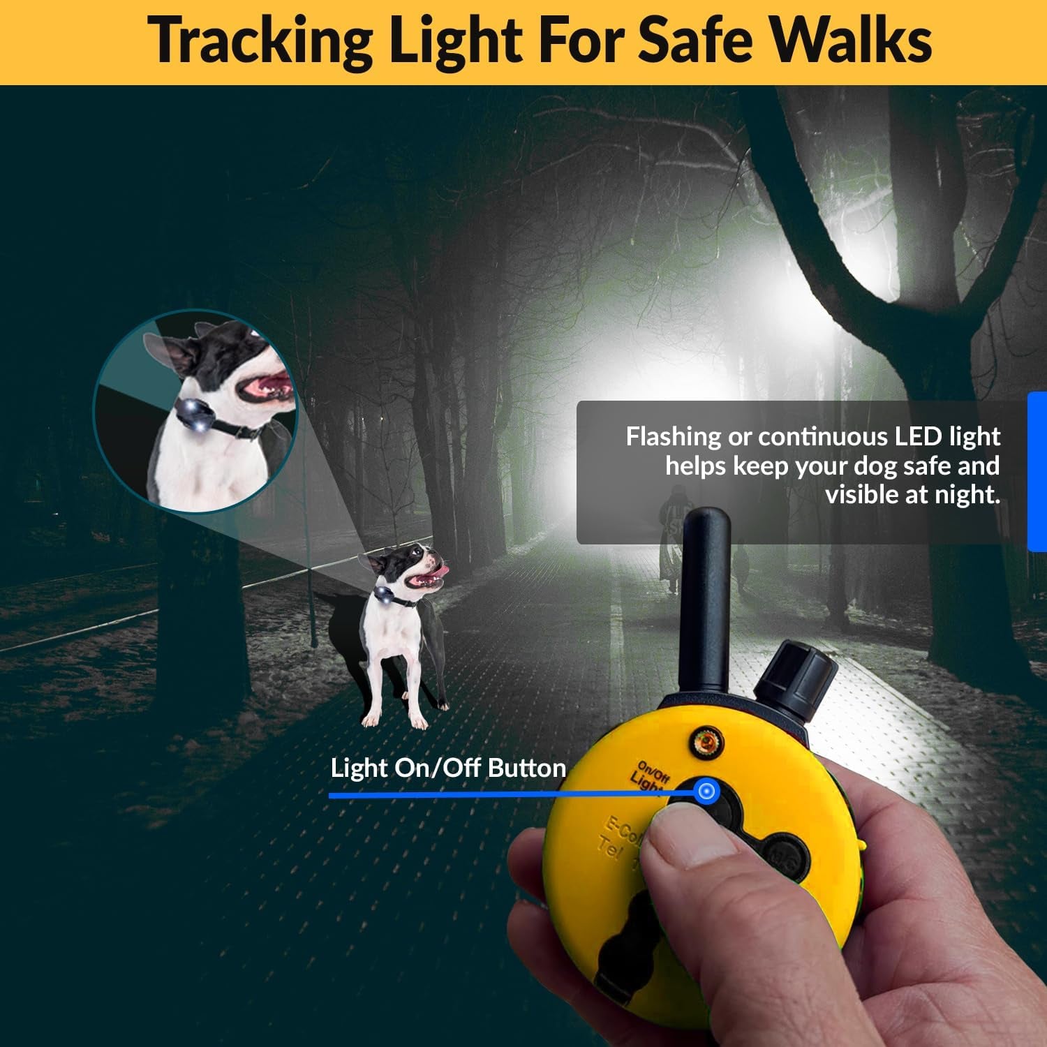 E-Collar Humane Dog Training Collar with Remote Features 100 Levels of Safe Stimulation, Tapping Sensation, Night Light, Waterproof, Rechargeable